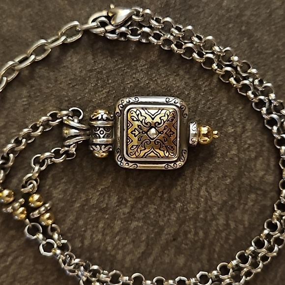 BRIGHTON 1990s Two-tone Scroll Regal Locket Style Chain Necklace - Picture 4 of 7